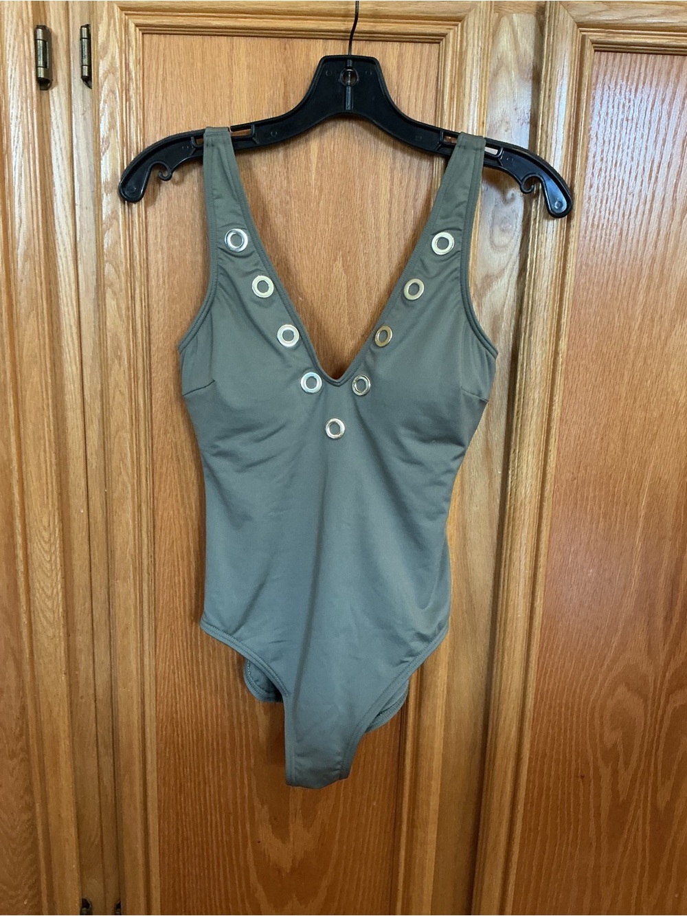 Michael Kors Solid Green One-Piece Swimsuit Gold Grommets